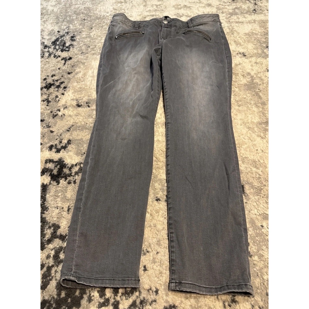 Cabi Jeans 5167 Gray Skinny Cropped Capri Zipper Pockets Raw Hem Womens Sz 16